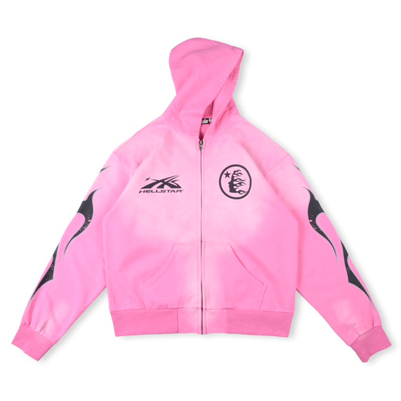 Hellstar HS Logo Zip Up Hoodie Pink