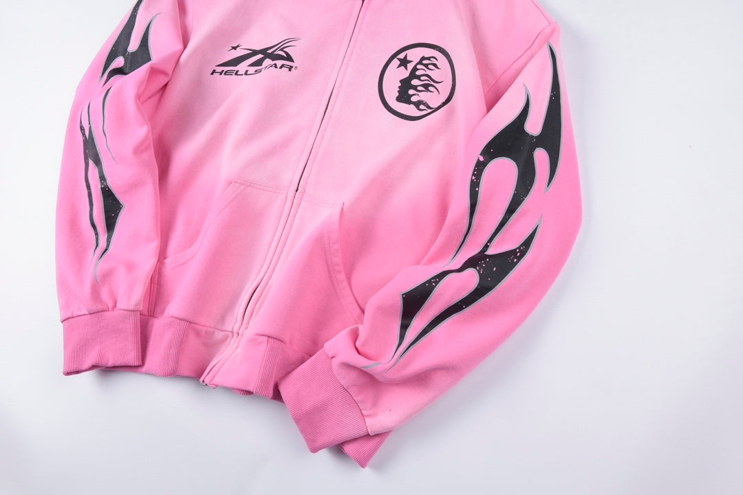 Hellstar HS Logo Zip Up Hoodie Pink