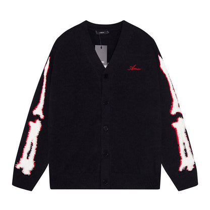 AMIRI Cotton V-Neck Bones Cardigan Sweater Black AMIRI