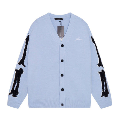 AMIRI Cotton V-Neck Bones Cardigan Sweater Blue AMIRI