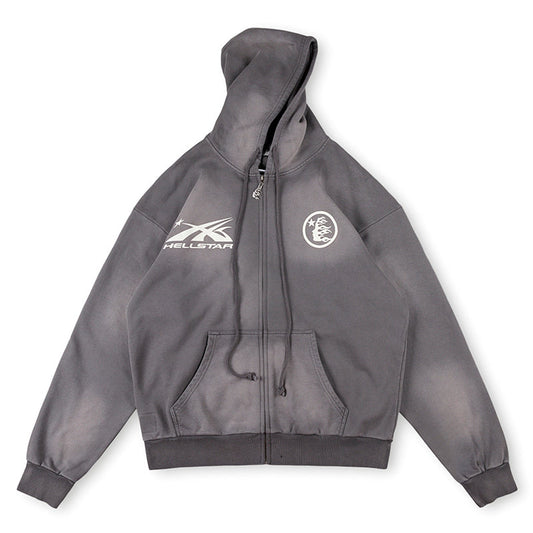 Hellstar HS Logo Zip Up Hoodie Grey