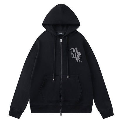 AMIRI Crystal AM Logo-print zip-up hoodie