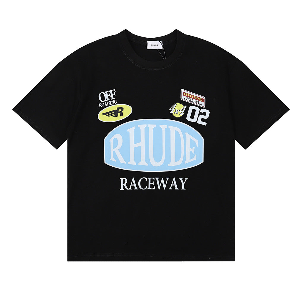 RHUDE Motorsports Track Letter Print T-Shirt RHUDE