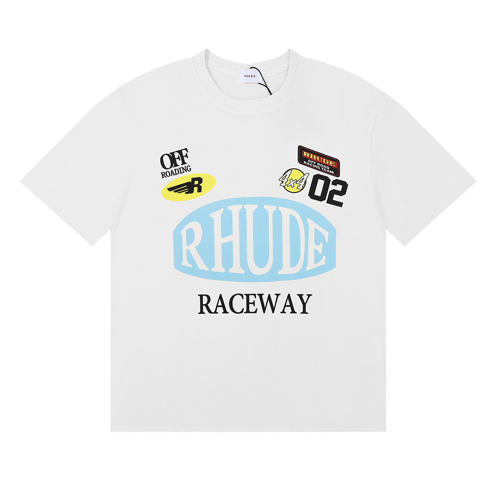 RHUDE Motorsports Track Letter Print T-Shirt RHUDE