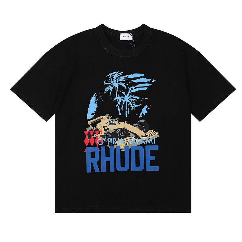 RHUDE Racing Crest F1 formula trendy couple T-shirts RHUDE