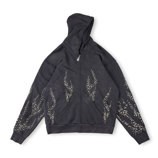 Hellstar Studded Flame Zip-Up Hoodie