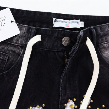 VALLEY Embroidered Rhinestone Jeans #8253