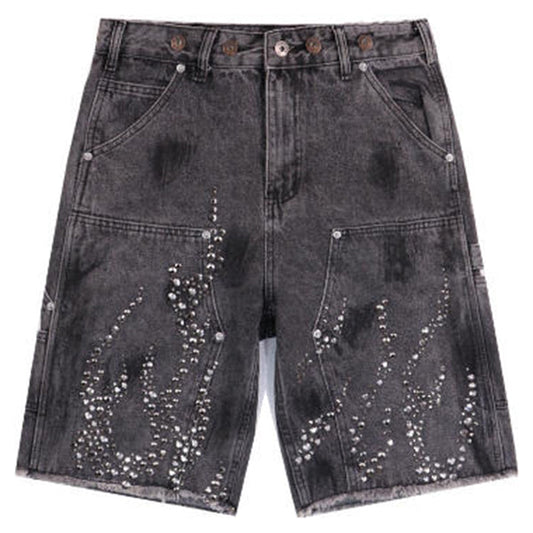Hellstar Diamond Embellished Denim Shorts